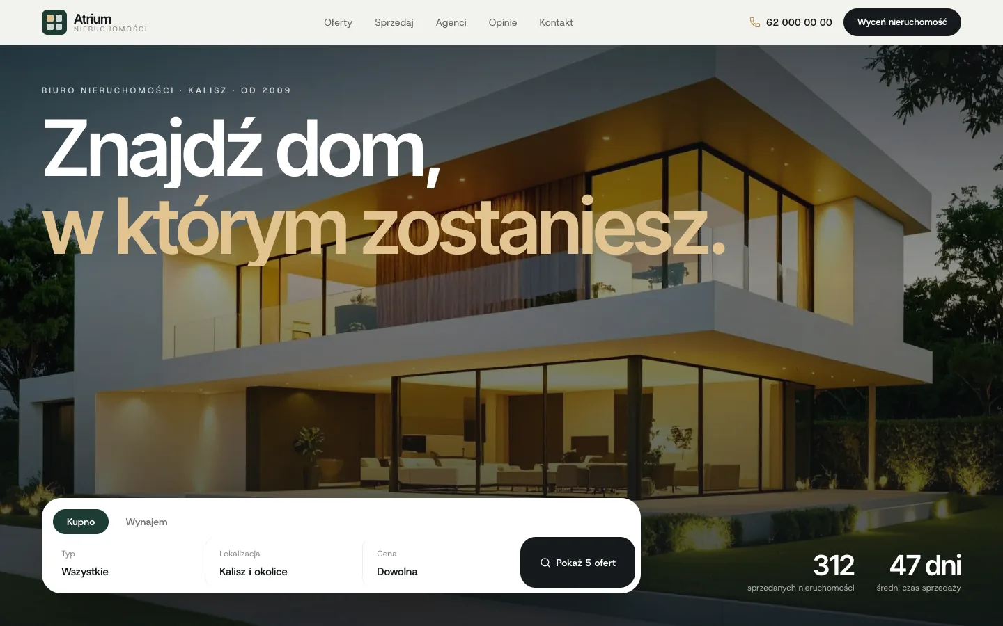 Przykładowa strona agencji nieruchomości Atrium na komputerze