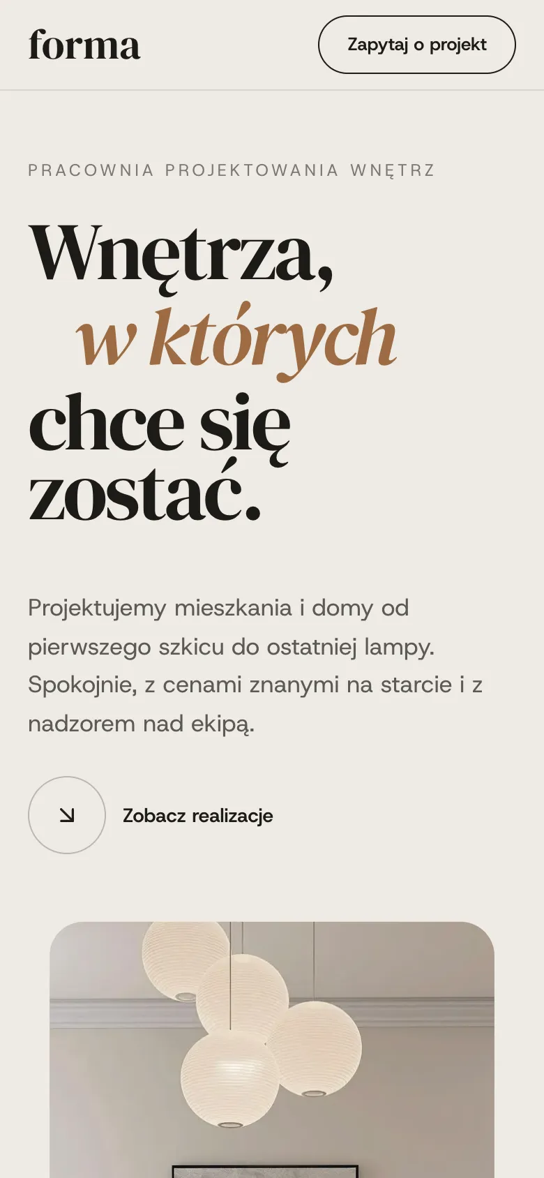 Ta sama strona na telefonie, z portfolio realizacji