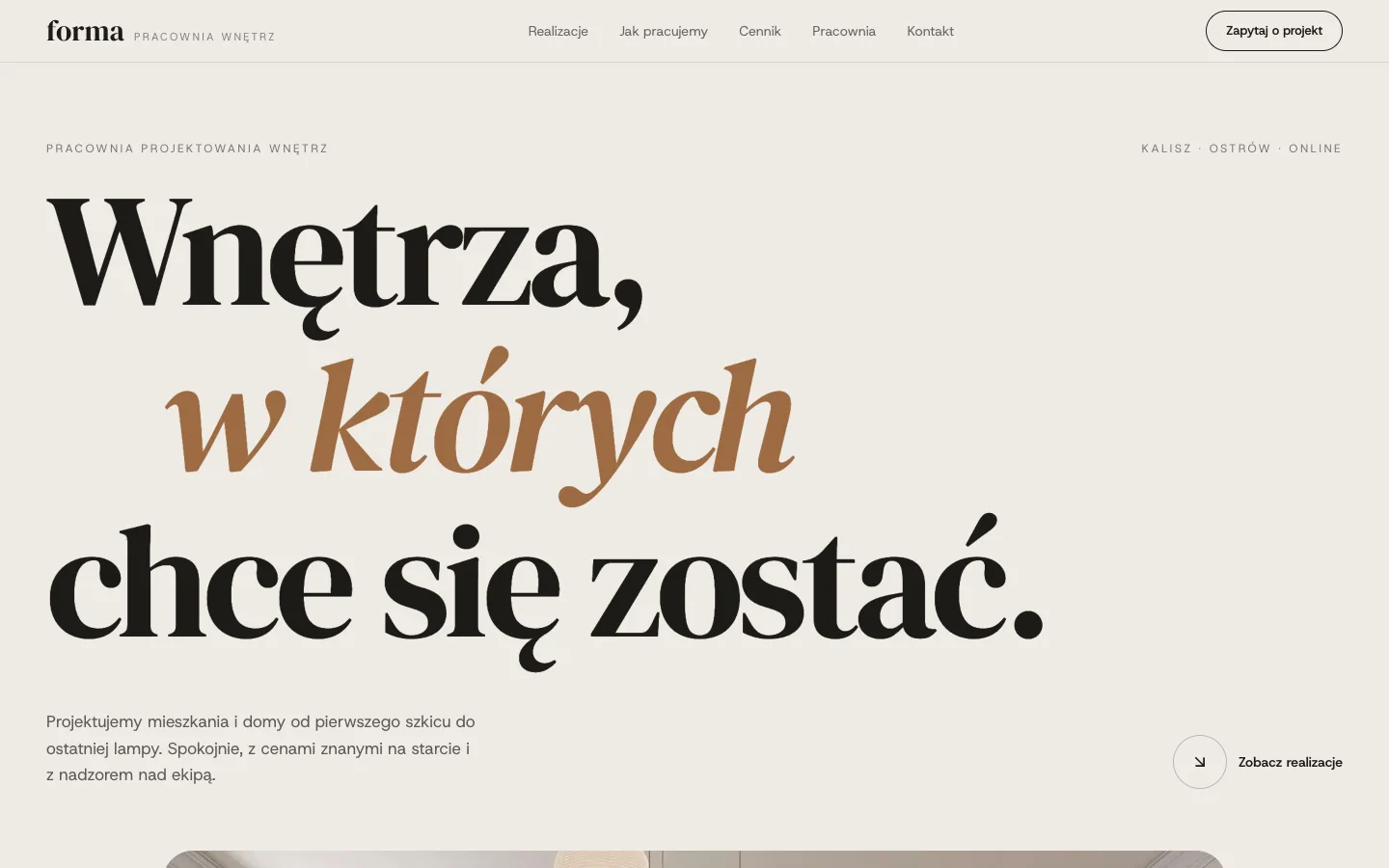 Przykładowa strona pracowni projektowania wnętrz Forma na komputerze