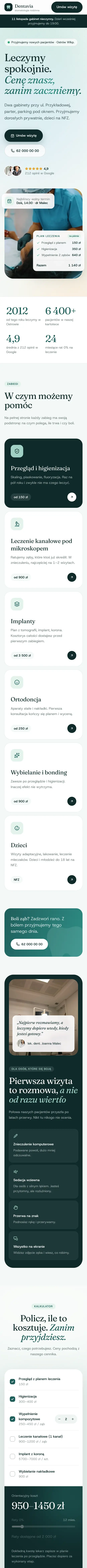 Ta sama strona na telefonie, z paskiem „Zadzwoń” i „Umów wizytę”